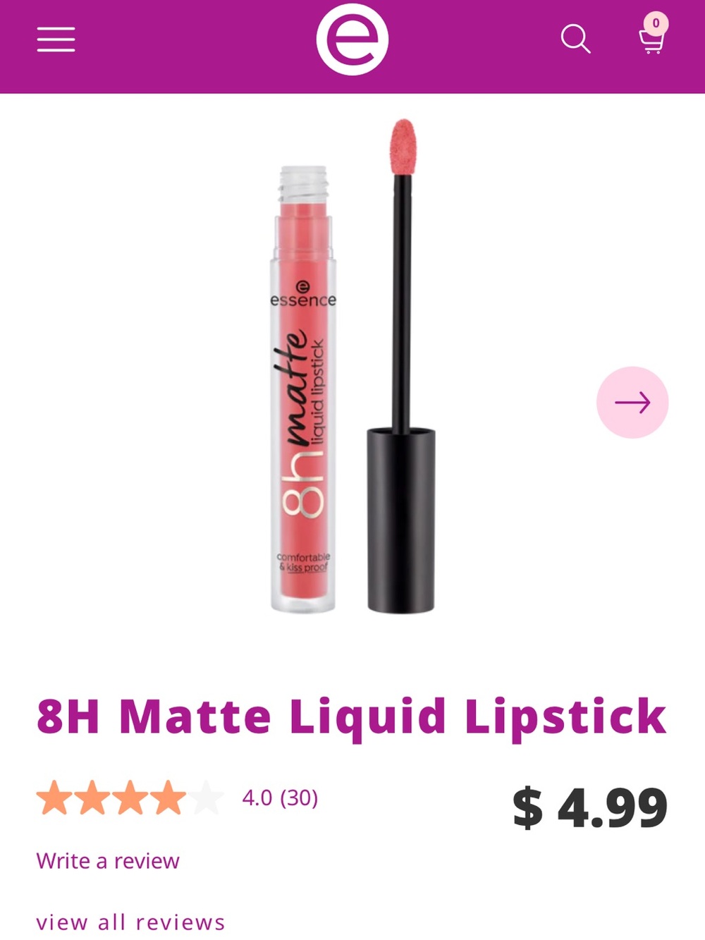 8H Matte Essence Liquid Lipstick - Classic Red NWT